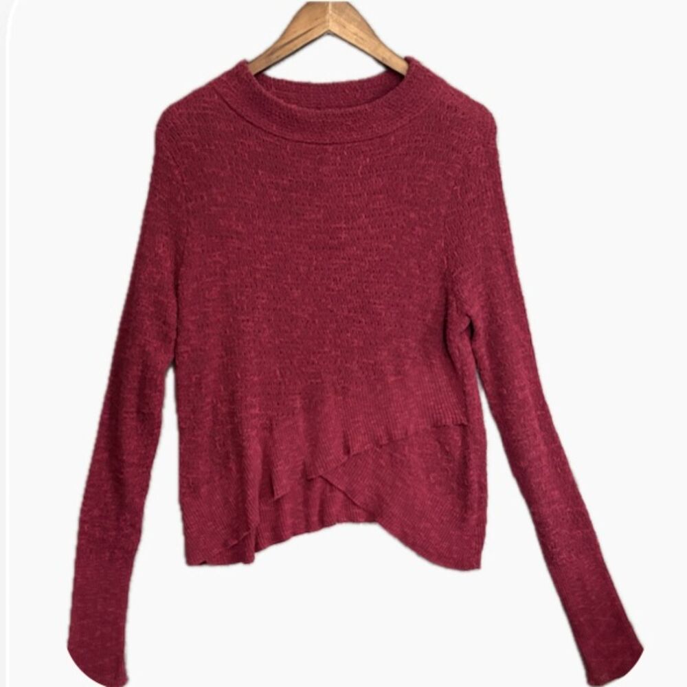 Free People Cranberry Red Crossover Hem Long Sleeve Sweater Size S/M